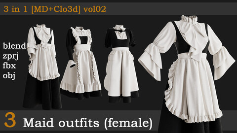 3 Maid outfits[fbx+obj+zprj+blend]vol02