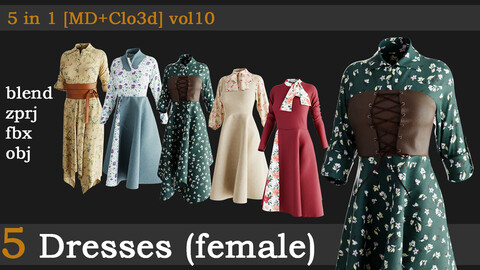 5 Dresses [fbx+obj+zprj+blend]vol10