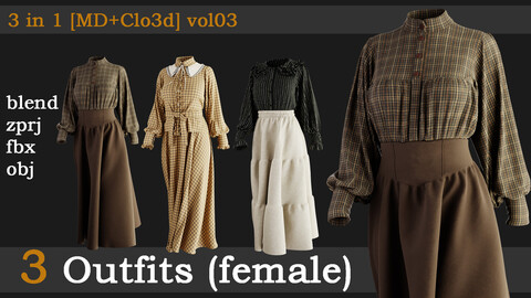 3 Outfits (female) [fbx+obj+zprj+blend]vol03