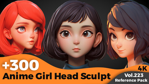 +300 Anime Girl Head Sculpt Reference (4k)