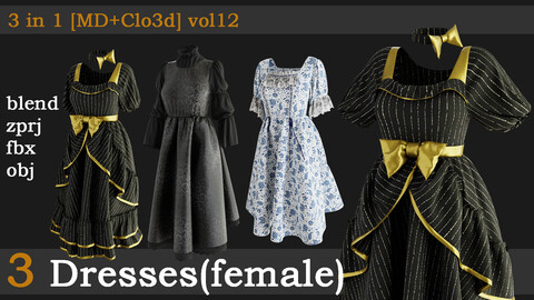 3 Dresses (female) [fbx+obj+zprj+blend] vol12