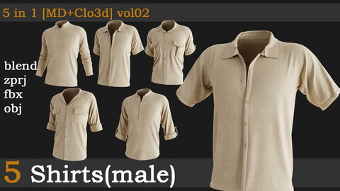 5 Shirts (male) [fbx+obj+zprj+blend] vol02