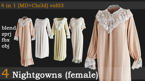 4 Nightgowns (female) [zprj+fbx+obj+blend]vol03