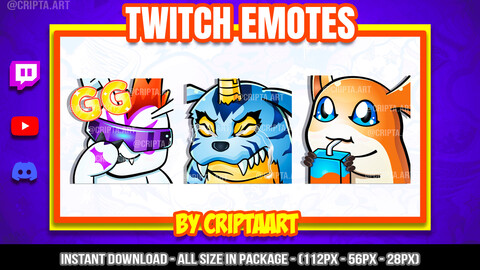 Twitch Emotes Digimon Pack, Gabumon, Patamon Gomamon, Anime Emojis, Streamer Graphics, Discord, Kick, Youtube, Tiktok