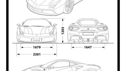 Ferrari 488 GTB car blueprint poster