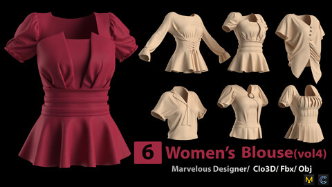 6 Women's Blouse (vol4) + Zprj +Obj + Fbx