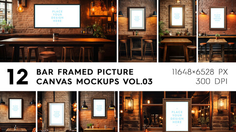 12 Bar Framed Canvas Picture Mockups Vol.03