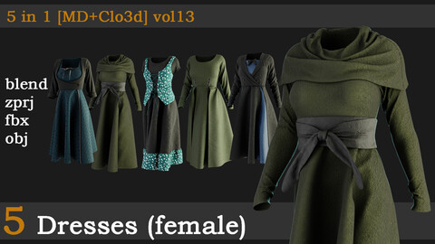 5 Dresses(female)[fbx+obj+zprj+blend] vol13