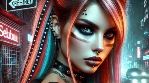 Cyberpunk Rocker Girls - 28 Close up Portraits.