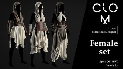 Female  set / Marvelous Designer/Clo3D project file + OBJ, FBX