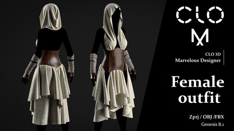 Female outfit / Marvelous Designer/Clo3D project file + OBJ, FBX