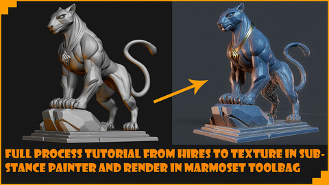 Full process Tutorial from hires to texture in substanc painter and rendering in marmoset toobag.