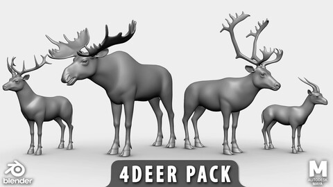 4 Deer Pack - Topology + UV Map