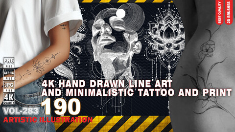 190 4K HAND DRAWN LINE ART AND MINIMALISTIC TATTOO AND PRINT - ARTISTIC ILLUSTRATION - HIGH END QUALITY - (JPEG & TRANSPARENT PNG & ALPHA ) - VOL283