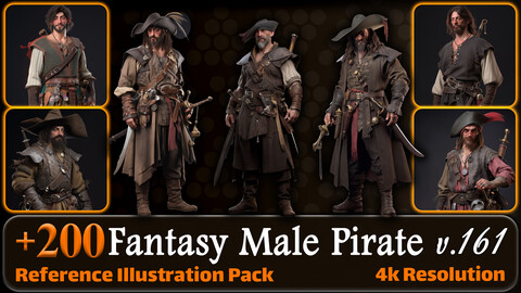 200 Fantasy Male Pirate Reference Pack | 4K | v.161