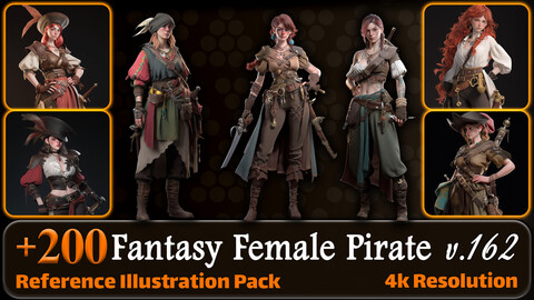 200 Fantasy Female Pirate Reference Pack | 4K | v.162