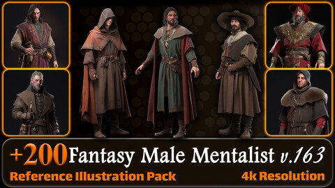 200 Fantasy Male Mentalist Reference Pack | 4K | v.163