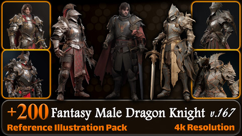 200 Fantasy Male Dragon Knight Reference Pack | 4K | v.167