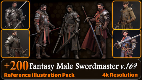 200 Fantasy Male Swordmaster Reference Pack | 4K | v.169