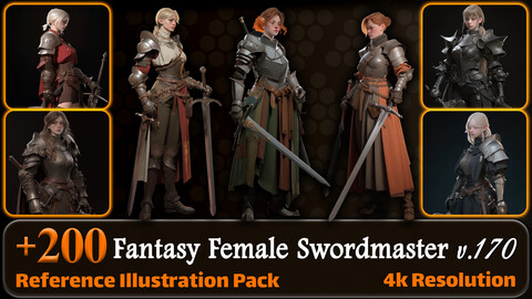 200 Fantasy Female Swordmaster Reference Pack | 4K | v.170