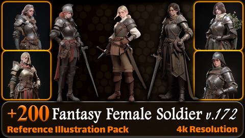 200 Fantasy Female Soldier Reference Pack | 4K | v.172