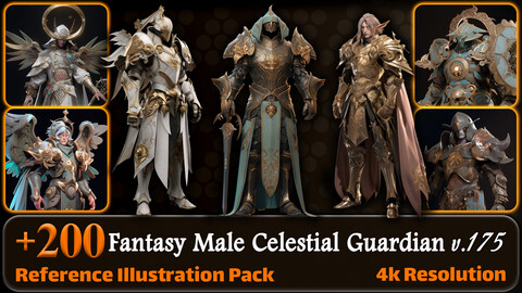 200 Fantasy Male Celestial Guardian Reference Pack | 4K | v.175