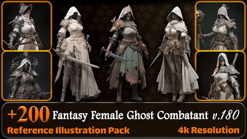 200 Fantasy Female Ghost Combatant Reference Pack | 4K | v.180