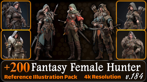 200 Fantasy Female Hunter Reference Pack | 4K | v.184