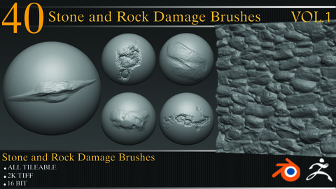 40 Stone and Rock Damage Brushes Vol 01