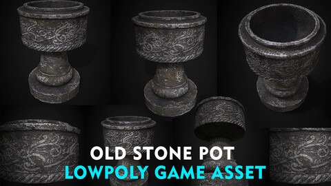 old stone pot low poly game asset