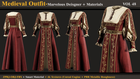 Medieval Outfit- MD/Clo3d + Smart Material + 4K Textures + OBJ + FBX (vol 48)