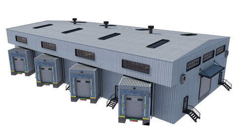 industrial building warehouse 4 Low-poly 3D model