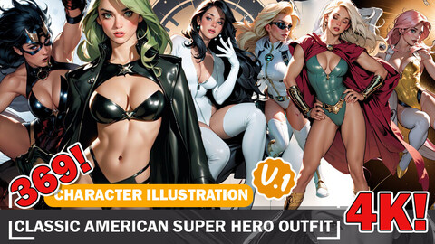 369 Classic American Superhero Outfit Diverse Outfit Character Design Reference Art V1 4K