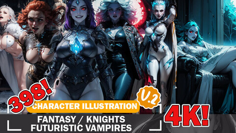 398 Diverse Fantasy, Knight, and Futuristic Vampire Characters | Design Reference and Character References Art V2 4K