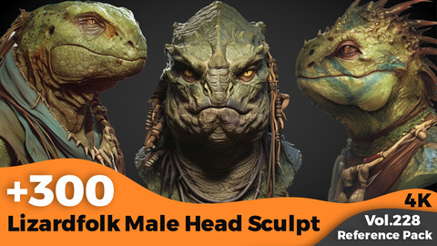 +300 Lizardfolk Head Sculpt Reference (4k)