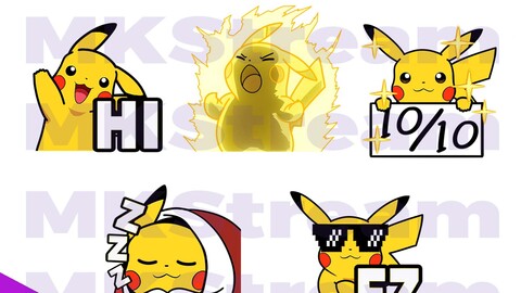 Twitch Emotes Pokemon Pikachu hi, comfy, perfect, rage & ez pack