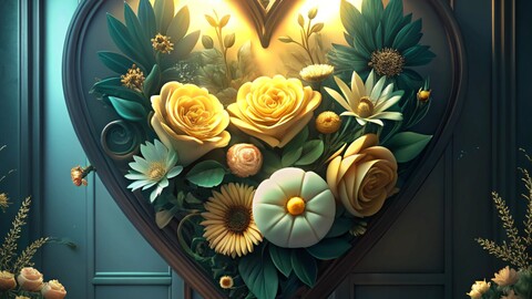 Collection Heart-Shaped Floral Art with Soft Lighting | 3D Rendered Art for Designers