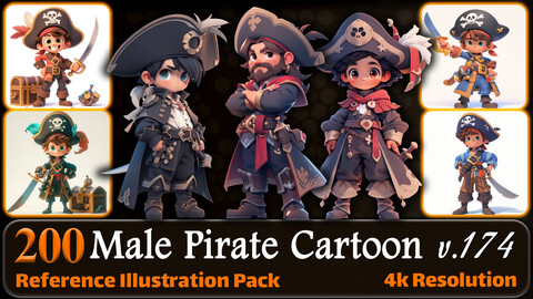 200 Male Pirate Cartoon (Full Body) Reference Pack | 4K | v.174