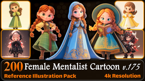 200 Female Mentalist Cartoon (Full Body) Reference Pack | 4K | v.175