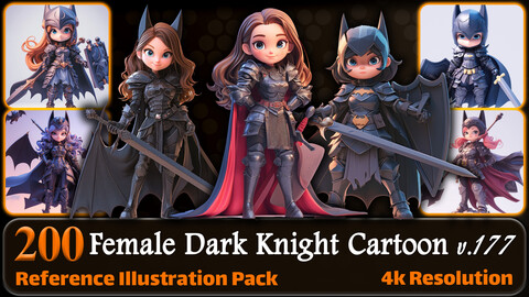 200 Female Dark Knight Cartoon (Full Body) Reference Pack | 4K | v.177