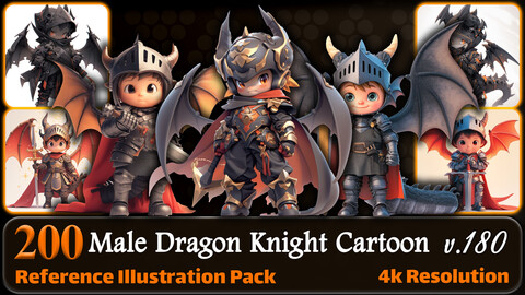 200 Male Dragon Knight Cartoon (Full Body) Reference Pack | 4K | v.180