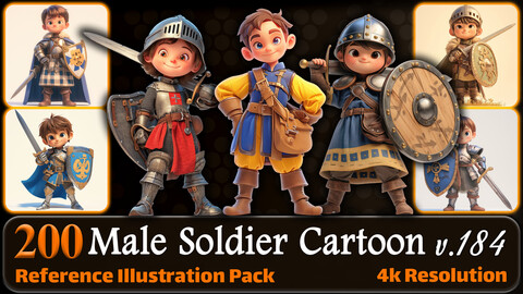 200 Male Soldier Cartoon (Full Body) Reference Pack | 4K | v.184