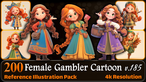 200 Female Gambler Cartoon (Full Body) Reference Pack | 4K | v.185