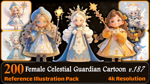 200 Female Celestial Guardian Cartoon (Full Body) Reference Pack | 4K | v.187