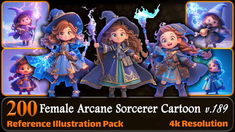 200 Female Arcane Sorcerer Cartoon (Full Body) Reference Pack | 4K | v.189