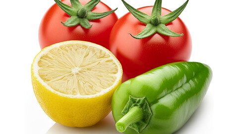 Fresh Lemon, Tomato, and Green Pepper Image – PSD File