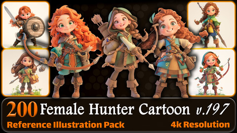 200 Female Hunter Cartoon (Full Body) Reference Pack | 4K | v.197