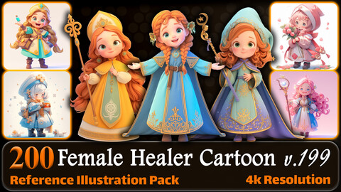 200 Female Healer Cartoon (Full Body) Reference Pack | 4K | v.199