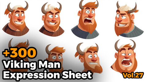 +300 Viking Man Expression Sheet(4k)