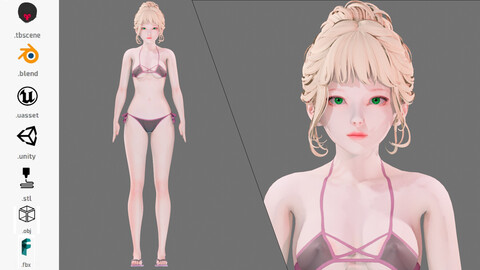 Bikini 0006 - UE5 - Unity - Blender - Animated - Realistic Female Character